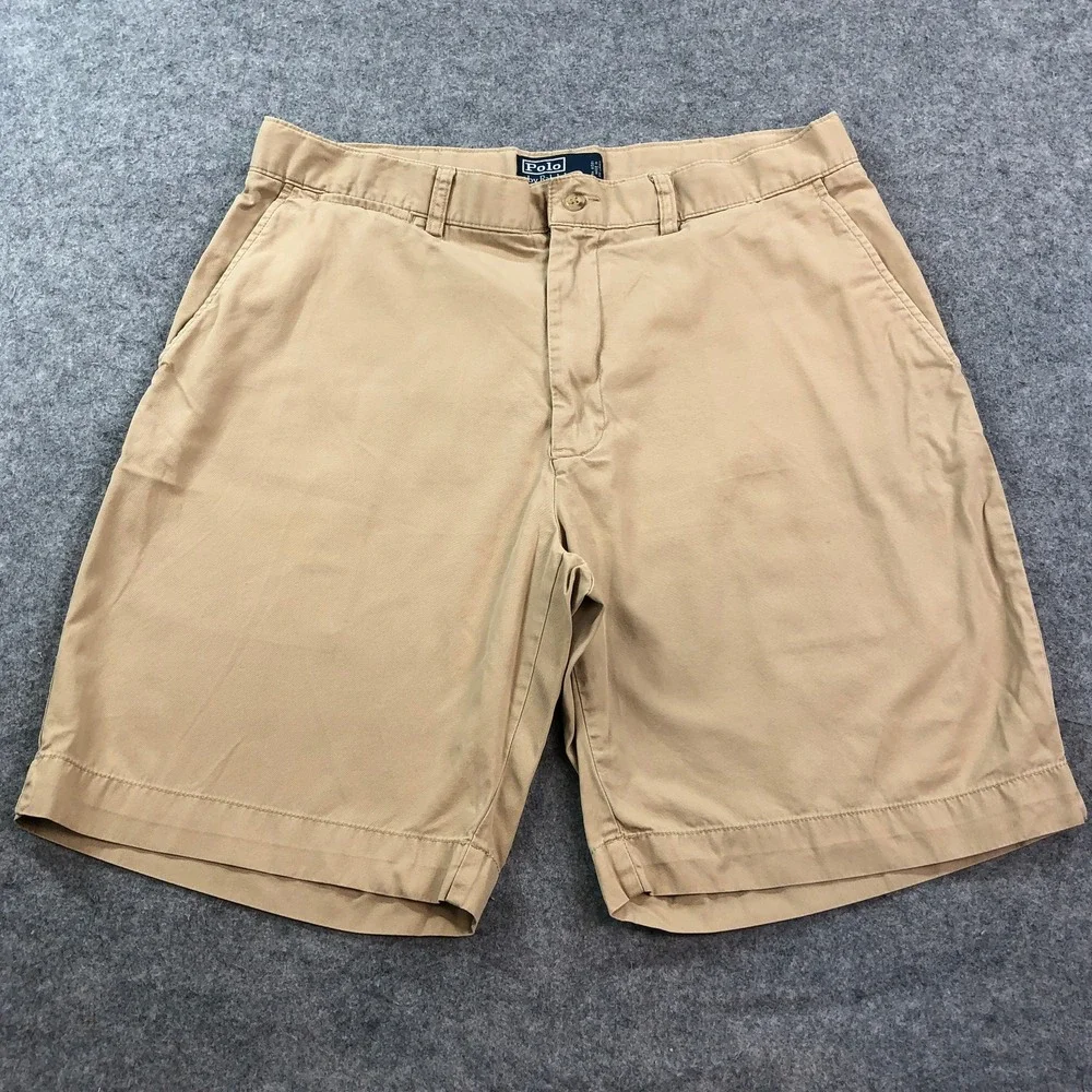 Polo Ralph Lauren Mens Chino Shorts 34 Tan Flat Front Cotton Classic